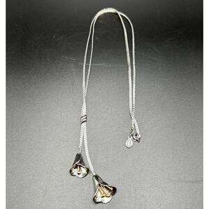 Vintage Avon Silver & Gold Tone Calla Lily Lariat Necklace 1970s Signed Costume